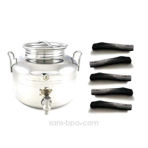 Pack Bonbonne inox 5 L + 5 filtres à charbon binchotan Pack Bonbonne inox 5 L + 5 filtres à charbon binchotan