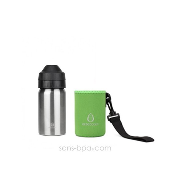 Pack gourde isotherme 350ml Silver & sa housse Alphabet Ecococoon
