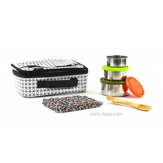 Pack Lunchbox B&W+ Boite Trio Gigogne Nature + Pack glace chocolat + Couverts 2 en 1