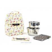 Pack Sac isotherme Lunchbag Bloom + Boites inox 12 + 14 + Pack glace Chocolat + Pochette small Bloom