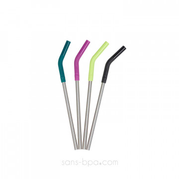 Lot 4 pailles inox embout silicone ~ Modèle SMOOTHIES - KLEAN KANTEEN