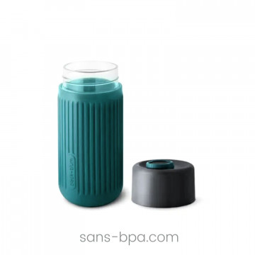Mug tasse verre & sa gaine de protection . Glass Travel Cup . BLACK AND BLUM