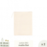 Lot de 2 Sacs à vrac Fruits & légumes . maille filet . MEDIUM 25 x 30 cm - Fruits & Légumes . Poids 35 g - Joli Monde