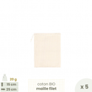 Lot de 5 Sacs à vrac Fruits & légumes . maille filet . SMALL 15 x 25 cm - Fruits & Légumes . Poids 20 g - Joli Monde