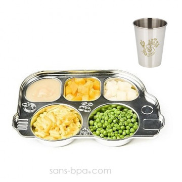 Plateau repas Din Din & son verre inox 3