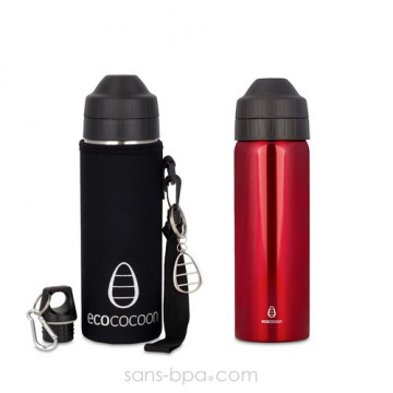 Pack gourde isotherme 600 ml Ruby & sa housse Black - Ecococoon