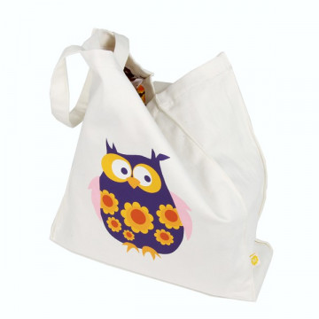 Grand sac tissu - HIBOU VIOLET - Blafre