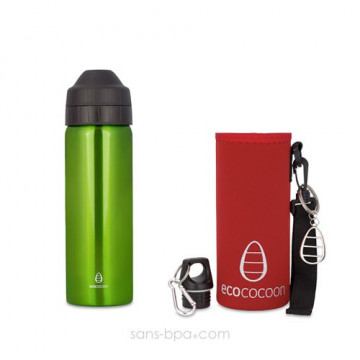 Pack gourde isotherme 600ml Green & sa housse Ruby - Ecococoon
